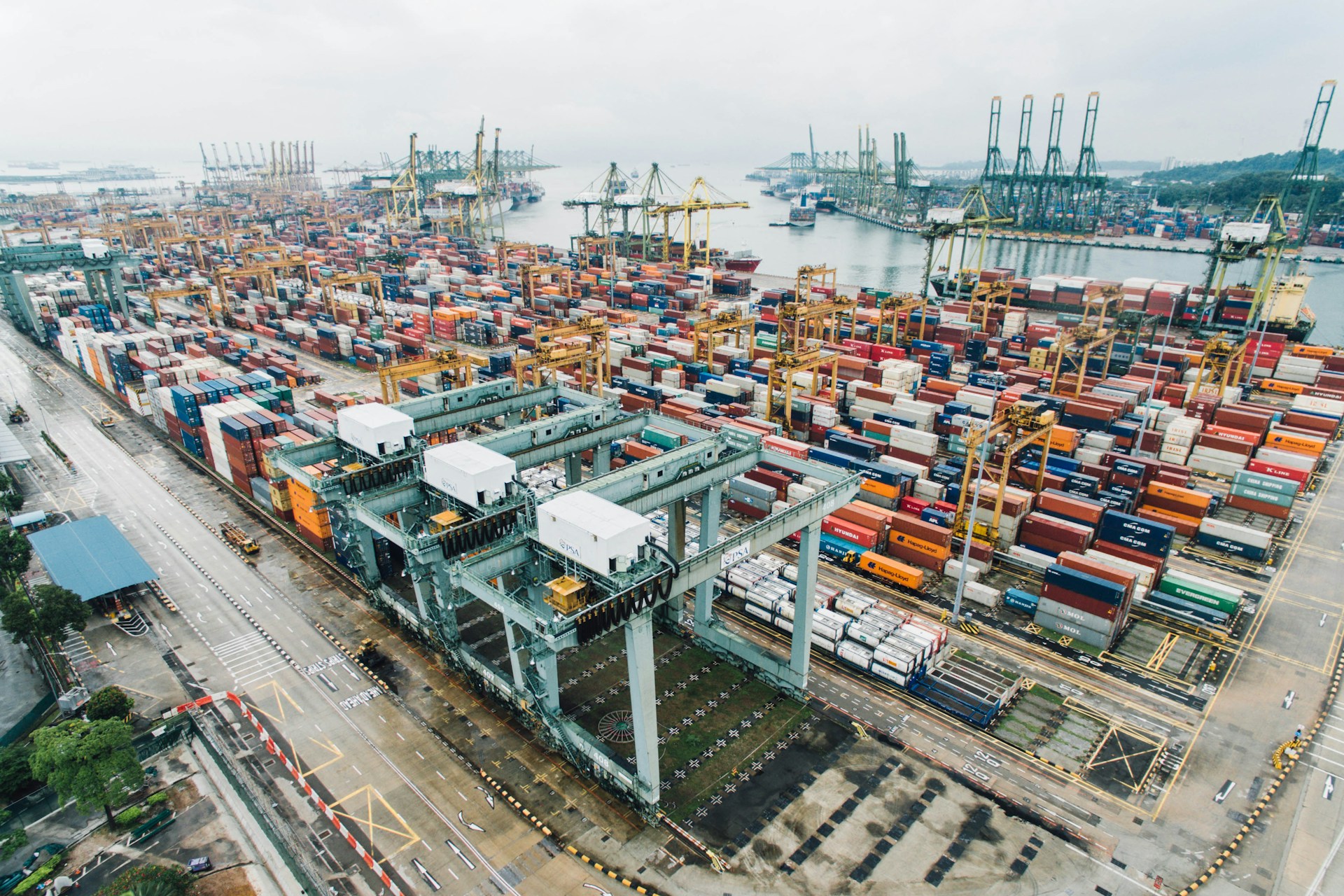 Commercial container ship navigating waterways